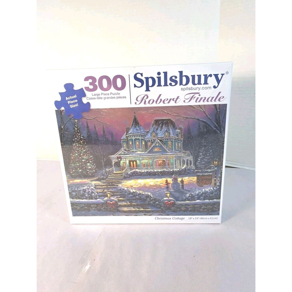 New Sealed Spilsbury 300 Piece Robert Finale Puzzle "Christmas Cottage" 18x24
